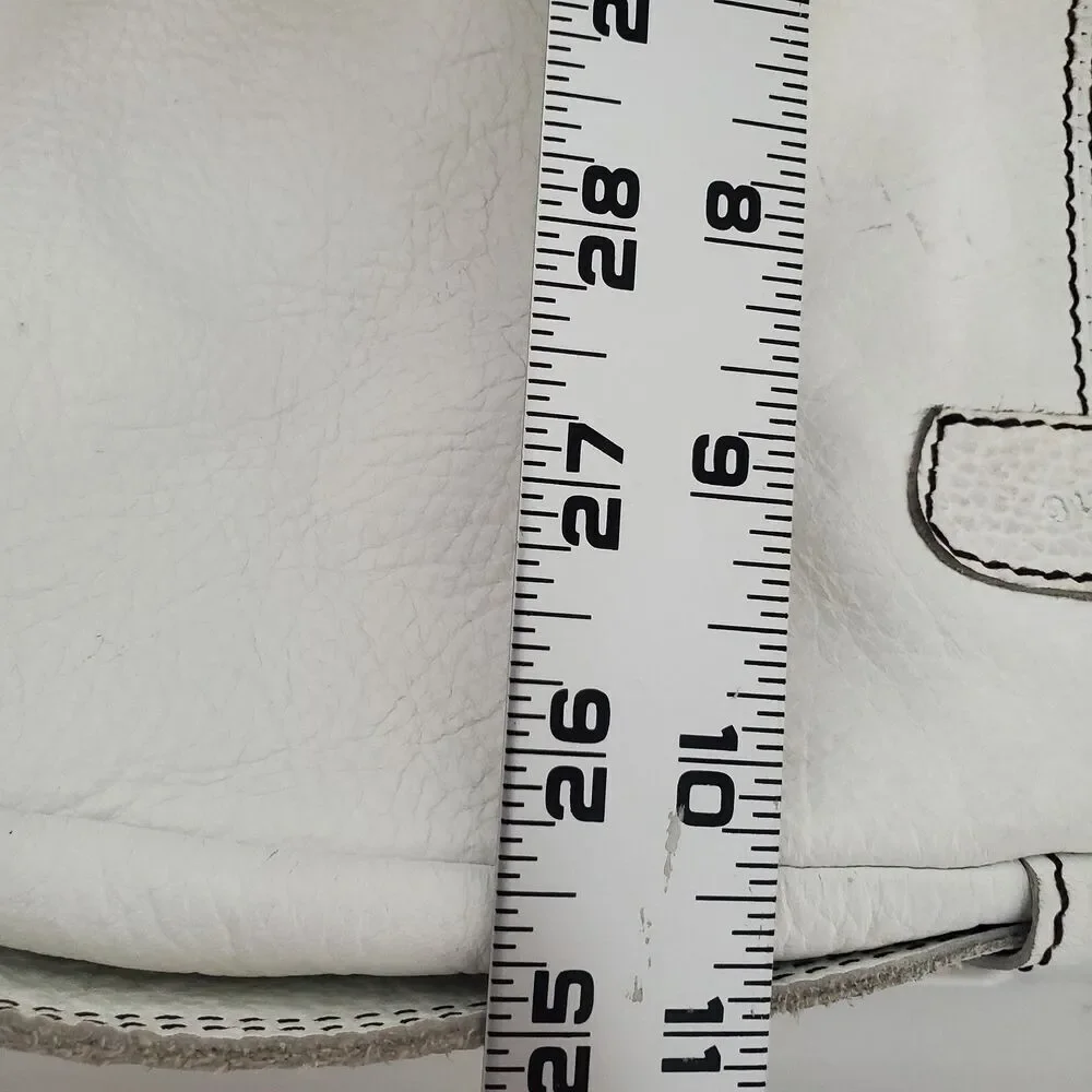 Oushka Vintage White Leather Shoulder Bag Hobo Purse w/ Front Pockets Crossbody